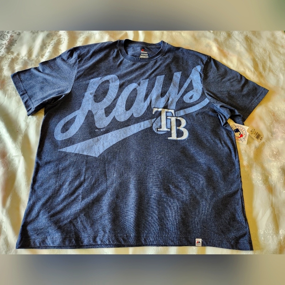 Majestic Genuine MLB Tampa Bay Rays Blue T-Shirt Sz XXL NEW!!